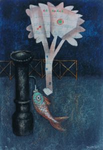 Enrico Benaglia – Il pesce assetato – pastello su carta applicata su tela cm 70×50